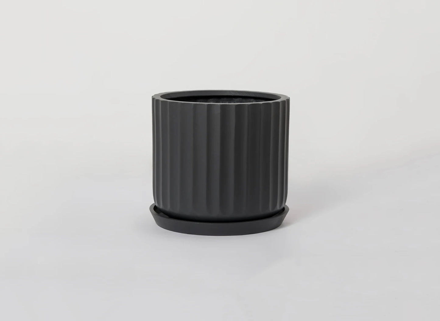 Indoor/Outdoor Large Nordic Minimalist Fiberstone Lightweight Round Planter Pot w/ Saucer - 16, 13, 11 inch Matte Finish - Suitable for Palm