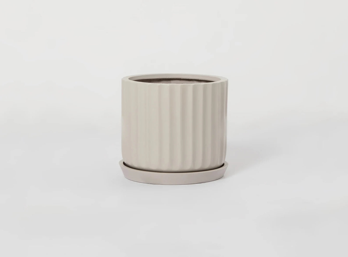 Indoor/Outdoor Large Nordic Minimalist Fiberstone Lightweight Round Planter Pot w/ Saucer - 16, 13, 11 inch Matte Finish - Suitable for Palm