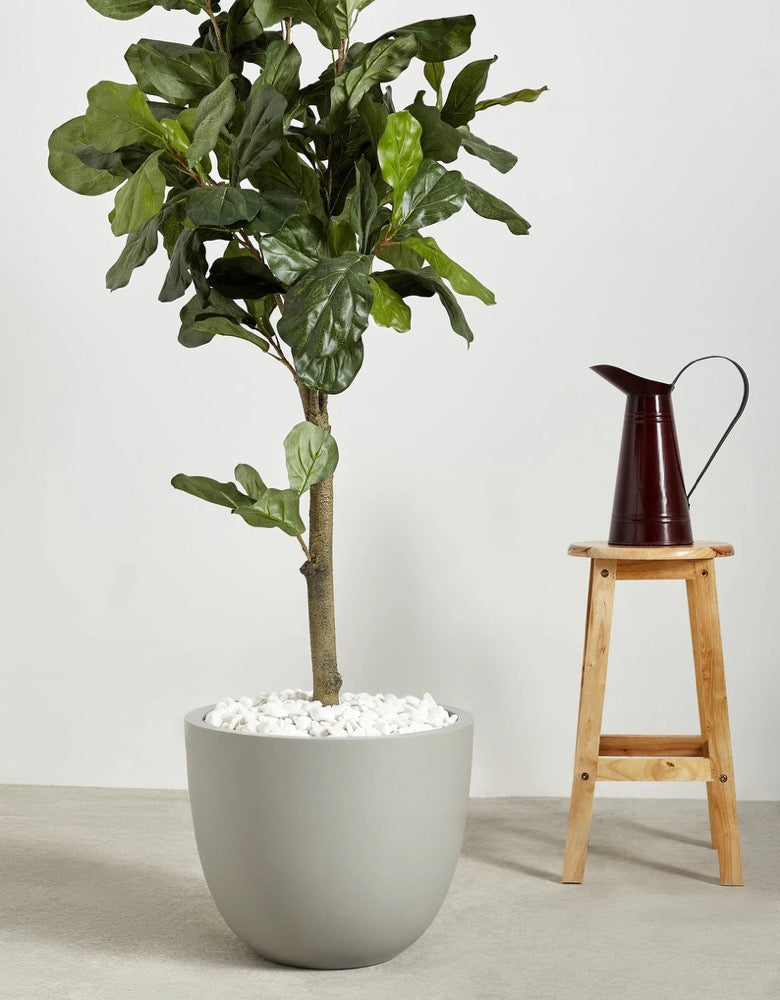 Indoor/Outdoor Large Nordic Minimalist Fiberstone Lightweight Round Planter Pot - 17, 14, 11 inch Matte Finish - Suitable for Ficus Alii