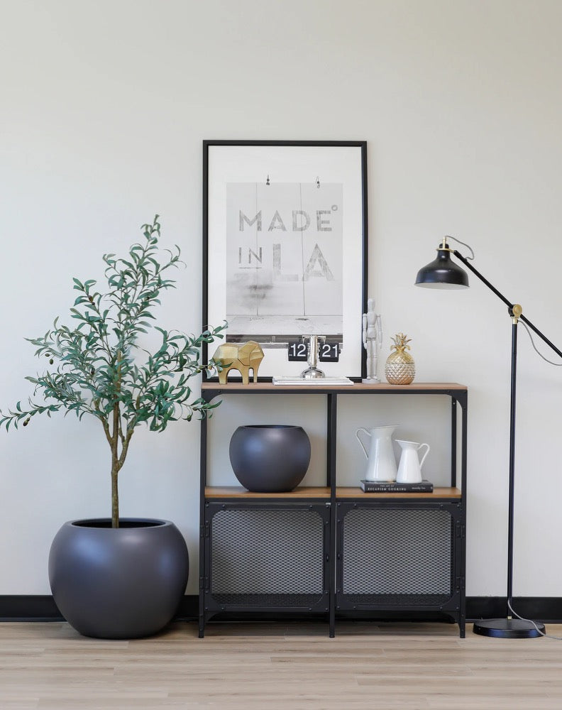Indoor/Outdoor Large Nordic Minimalist Fiberstone Lightweight Round Curve Balloon Ball Tapered Decor Planter Pot - 16, 10 in Matte Finish
