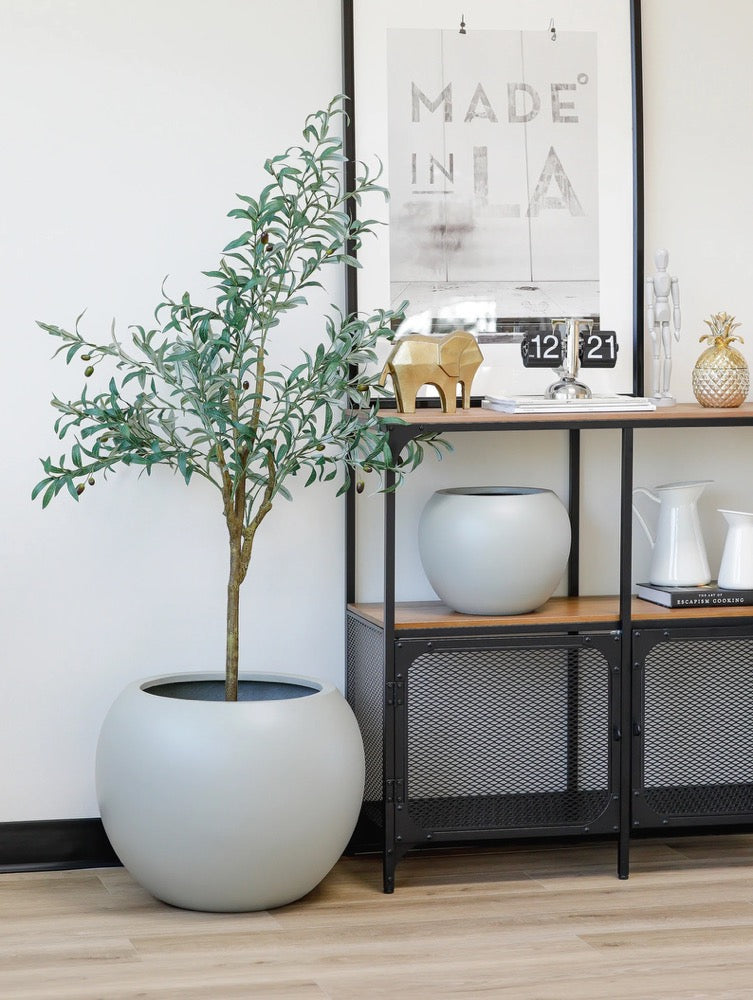 Indoor/Outdoor Large Nordic Minimalist Fiberstone Lightweight Round Curve Balloon Ball Tapered Decor Planter Pot - 16, 10 in Matte Finish