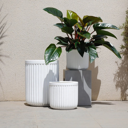 Indoor/Outdoor Large Nordic Minimalist Fiberstone Lightweight Round Planter Pot - 16, 13, 11 inch Matte Finish - Suitable for Monstera