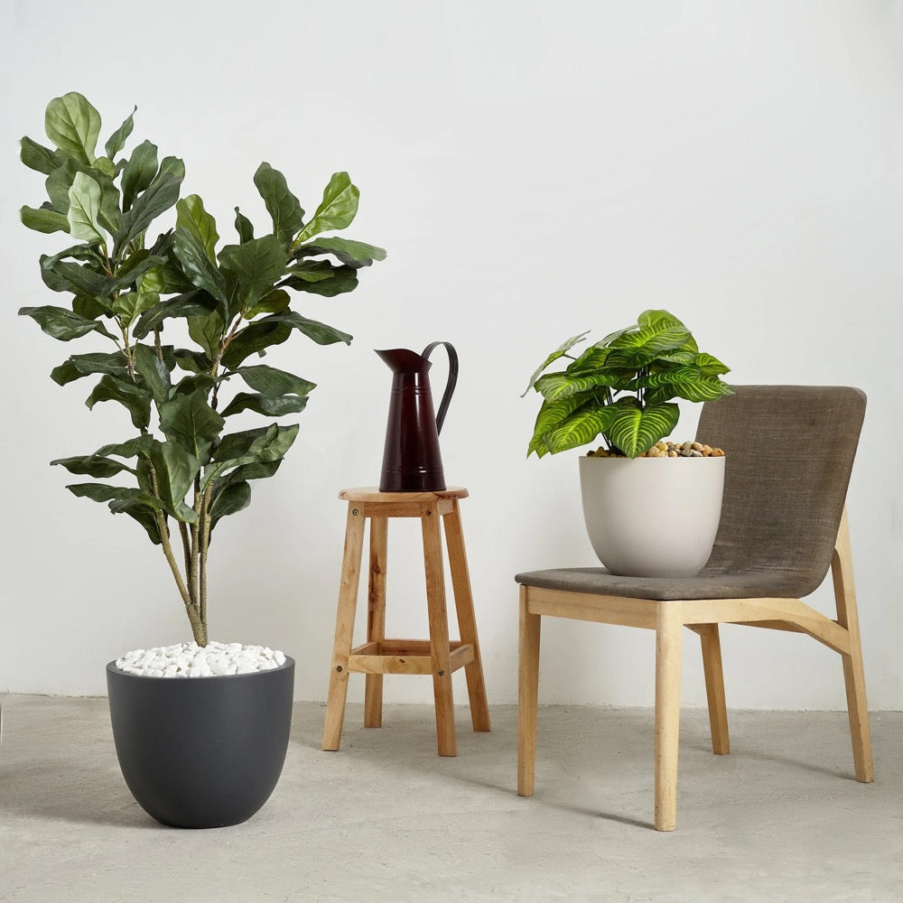 Indoor/Outdoor Large Nordic Minimalist Fiberstone Lightweight Round Planter Pot - 17, 14, 11 inch Matte Finish - Suitable for Ficus Alii