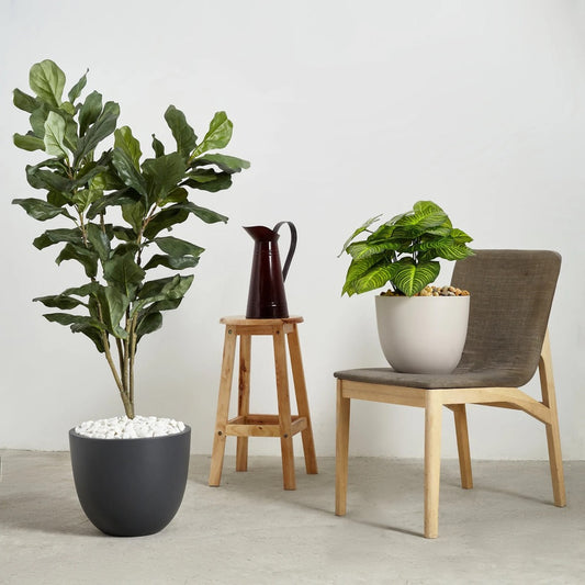 Indoor/Outdoor Large Nordic Minimalist Fiberstone Lightweight Round Planter Pot - 17, 14, 11 inch Matte Finish - Suitable for Ficus Alii